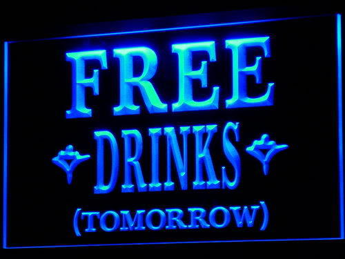 FREE DRINKS TOMORROW Beer Bar Neon Light Sign